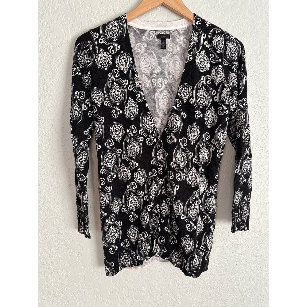Soma Black White Cardigan Sweater Button Front V Neck Loungewear Small Rayon